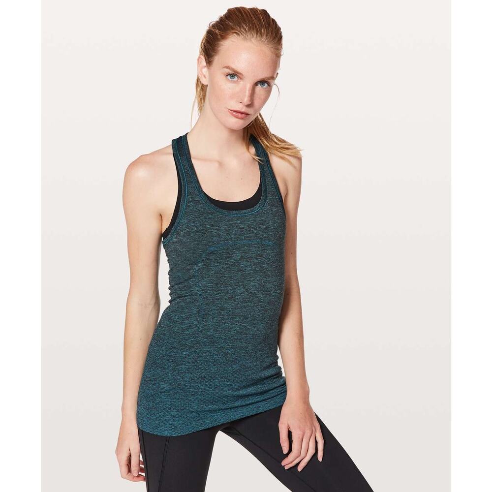 Lululemon Swiftly Tech Racerback Poolside Teal Black Size 6 Original Fit Run Gym
